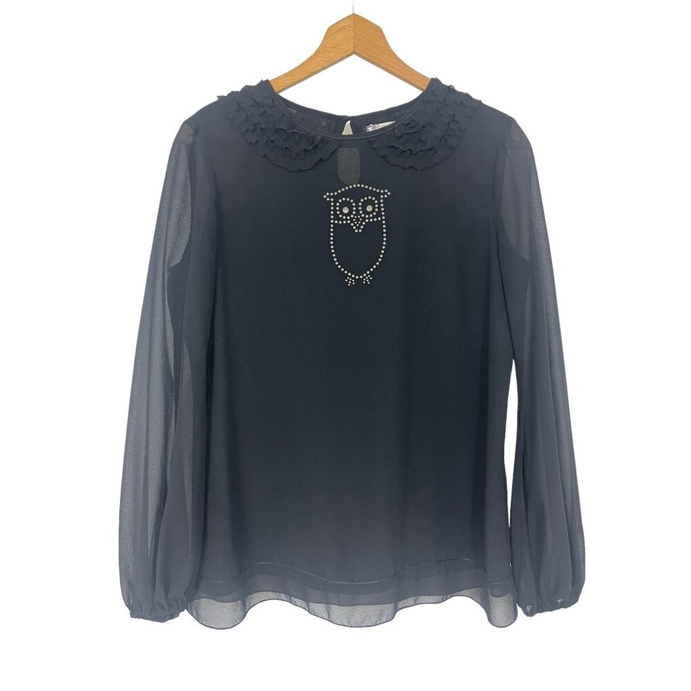 Size Small CHELSEA & VIOLET DILLARD'S EXCLUSIVE BLACK‎ CHIFFON OWL BLOUSE Top